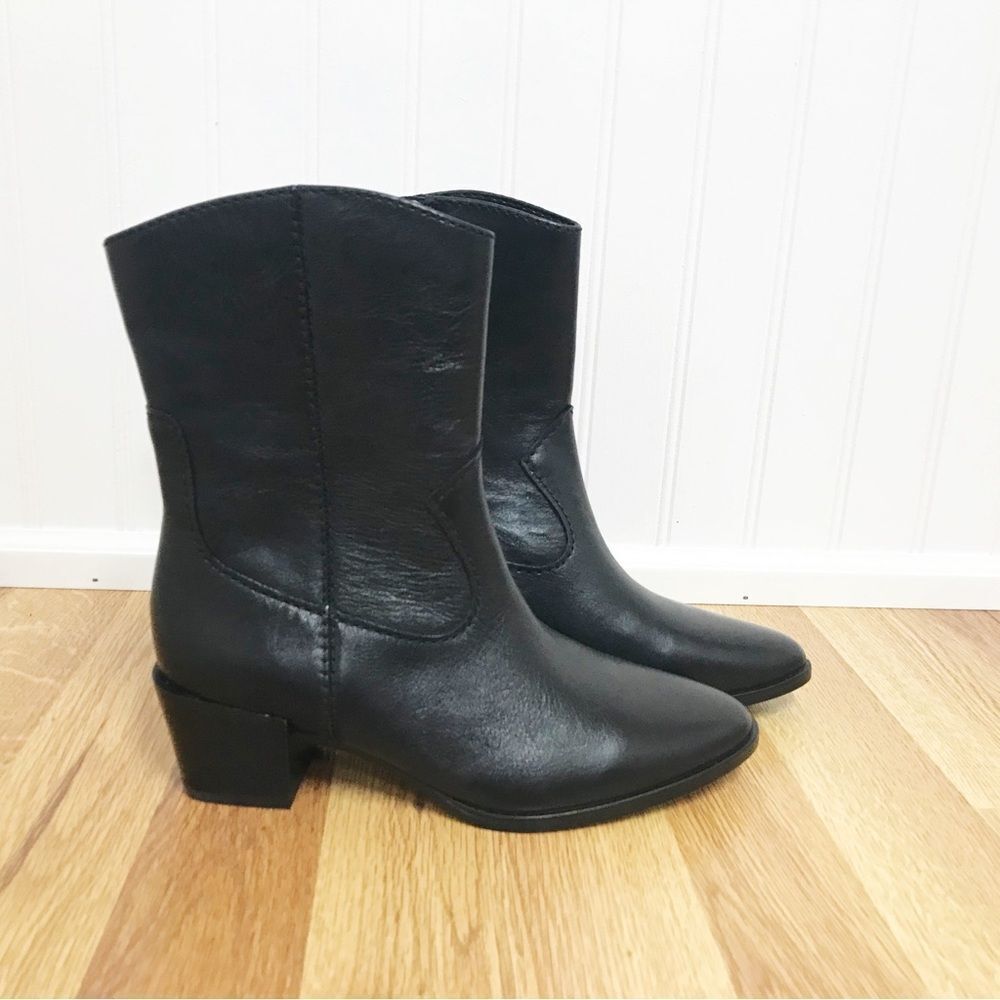 NATURALIZER Gaby Black Leather Western Midi Boot Bootie Block Heel Size 5 New - Picture 2 of 11
